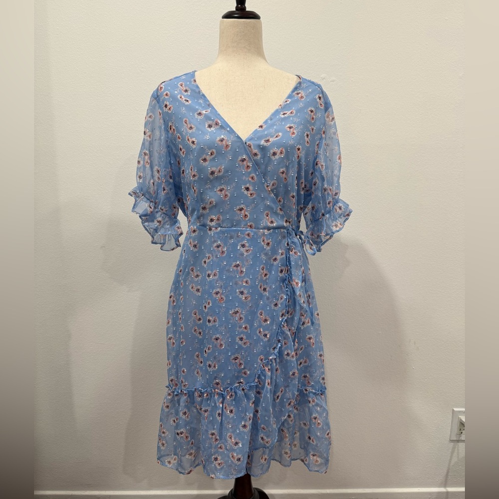 Code x Mode Blue Floral Wrap Dress – Midi Length